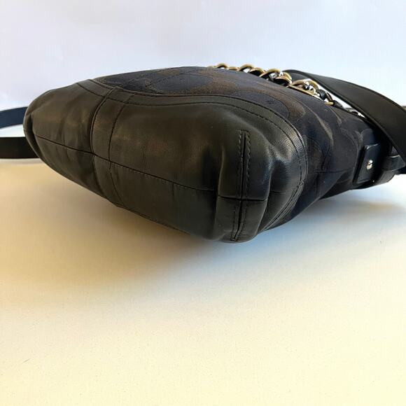 COACH Signature Optic Chain Bag, Black, Canvas with Leather Trim - Picture 6 of 12